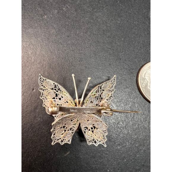 Vintage Alieti Adriana 800 silver Italian enameled filigree butterfly brooch pin - Picture 6 of 15